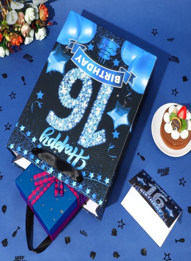 Yoirrat Blue and Black 16th Birthday Gift Bag with Tissue Paper and Greeting Card Happy 16th Birthday Gift Wrapping Paper Bag Blue 16 Kraft Gift Bag for Boys and Girls Sixteen Bday Party Decoration Supplies - Image 5